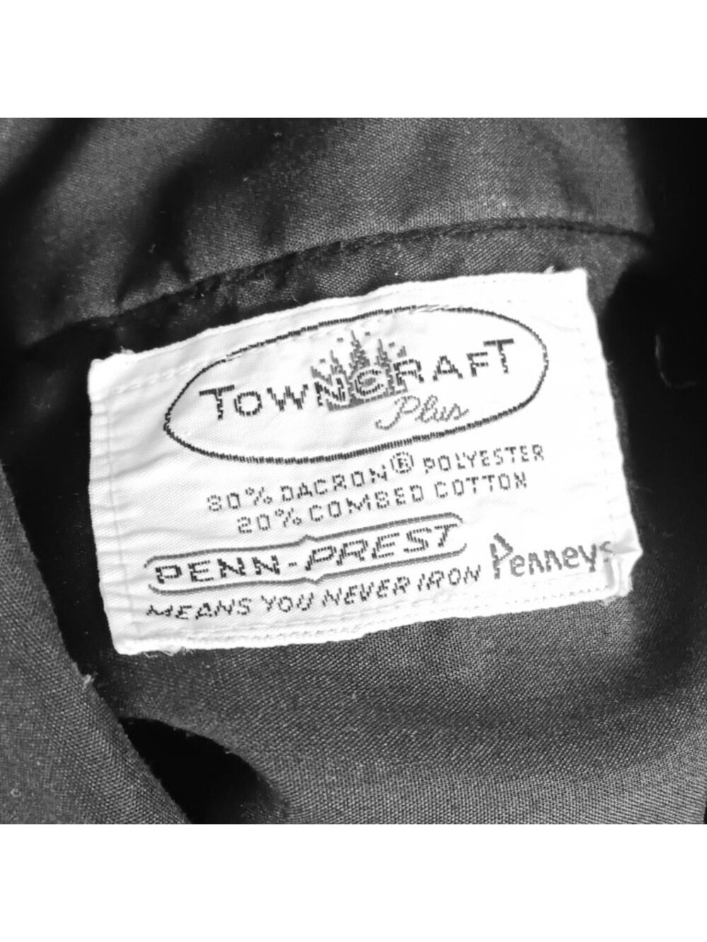 True Vintage Shirt Medium 1970's Towncraft Plus Black Short Sleeve Button-Up